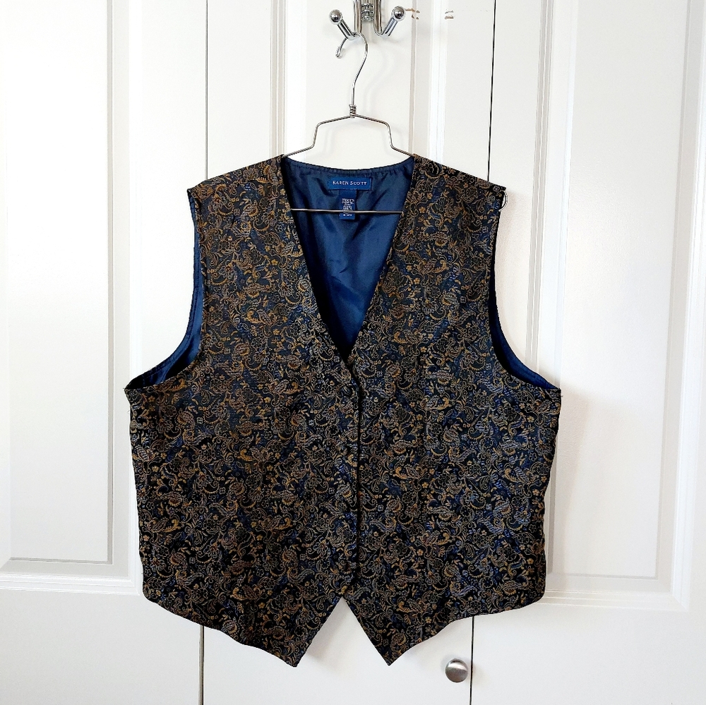 Blue & Gold Paisley Vest size XL Karen Scott Wool 90s‎ y2k Suit Accessories Masc